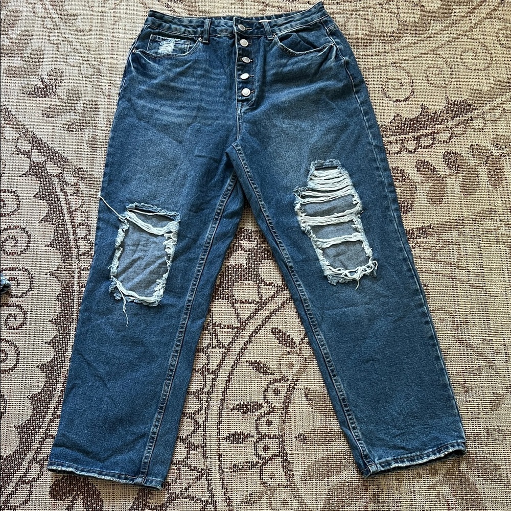 Angel Kiss Button-Fly Blue Denim Jeans